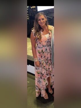 Eliza J Floral Pink V-Neck Maxi Dress